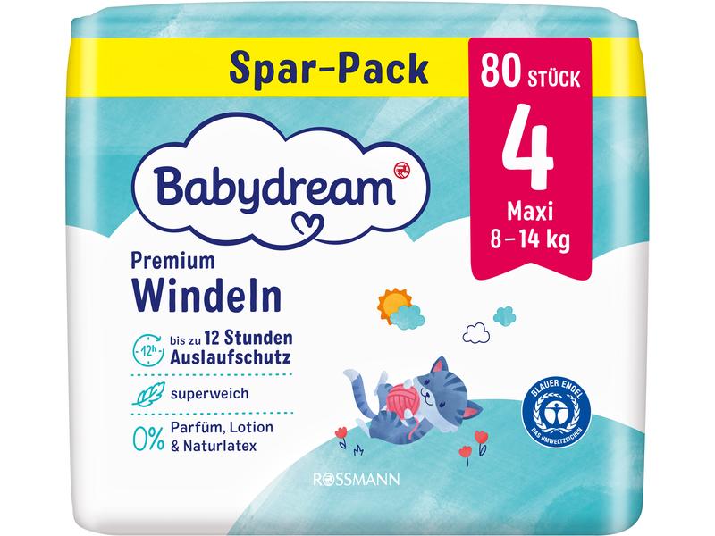 Babydream Windeln Premium Maxi Jumbo-Pack, Grösse 4 Windeln Gr. 4, Maxi, 8-14 kg, 2 x 80 Stück