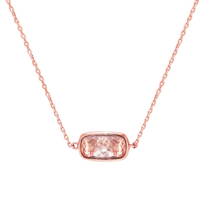 Collier Argent Rose Galet Cristal Poudré