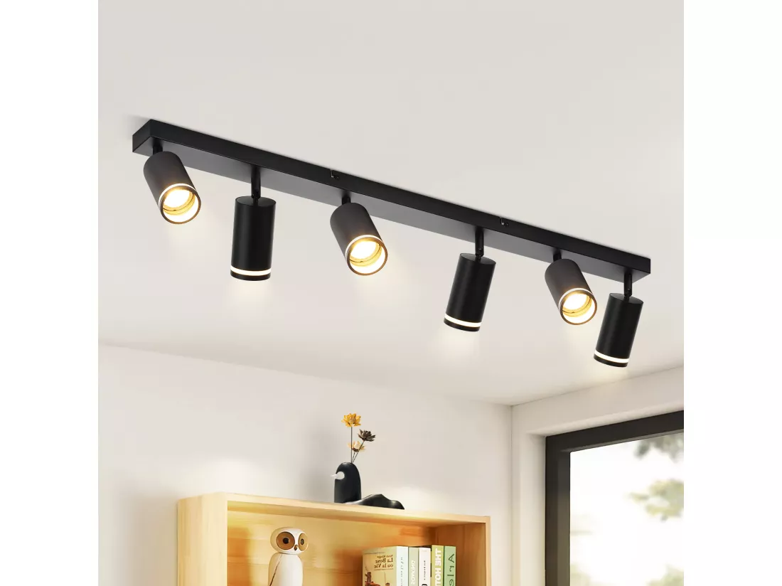 NETTLIFE Plafonnier 6 Spots moderne : plafonnier Noir spot GU10 spots orientables à 355°métal intérieur pour cuisine, salon, chambre, sans ampoule