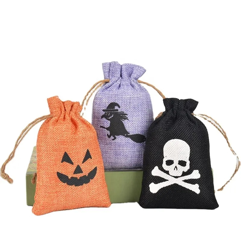 (14x10cm) Jute Geschenk Beutel Kinder Piraten Party Zubehör Mitbringsel Gift Bag mit Kordelzug - Totenkopf