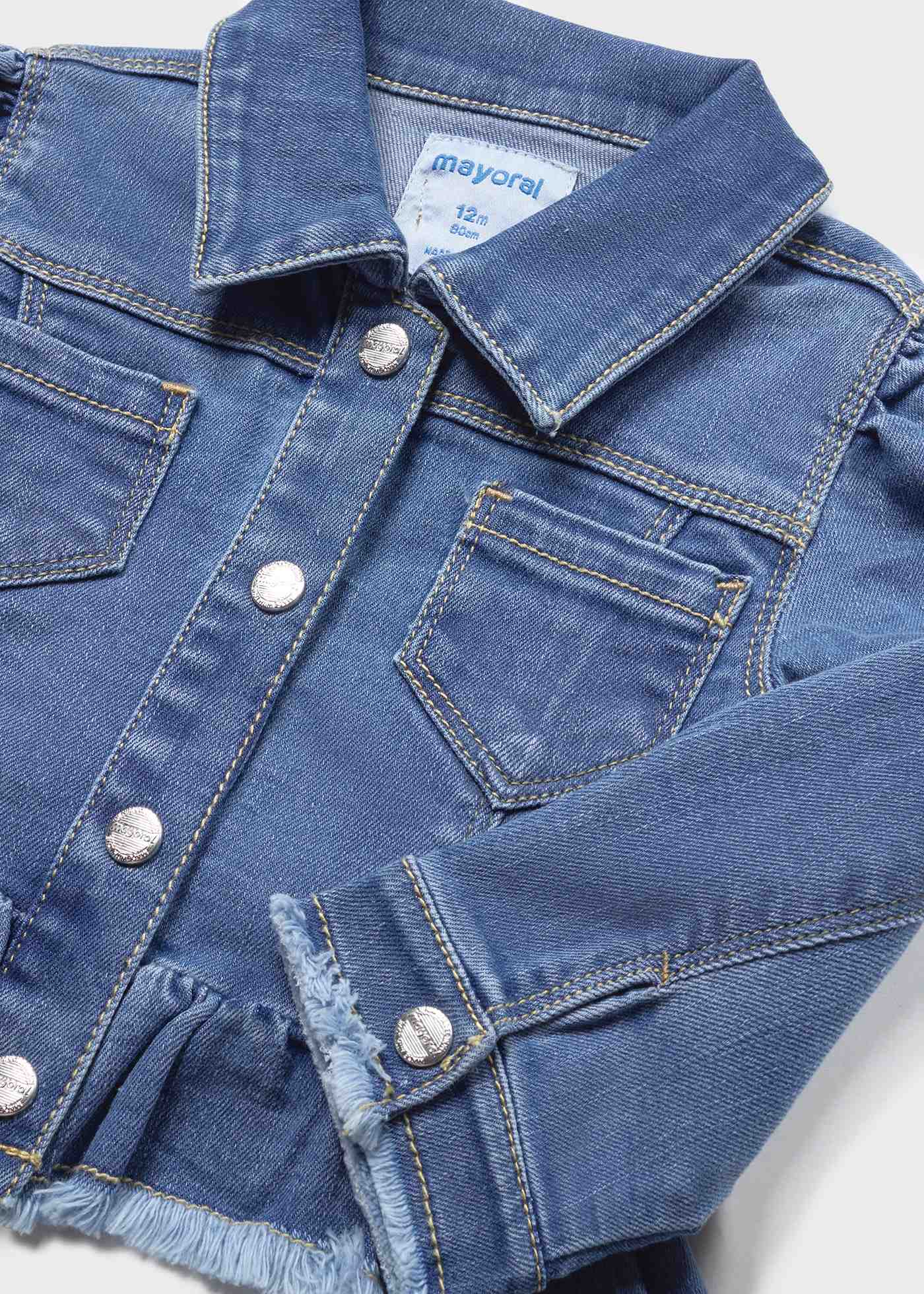 Jaqueta jeans infantil com babado de algodão