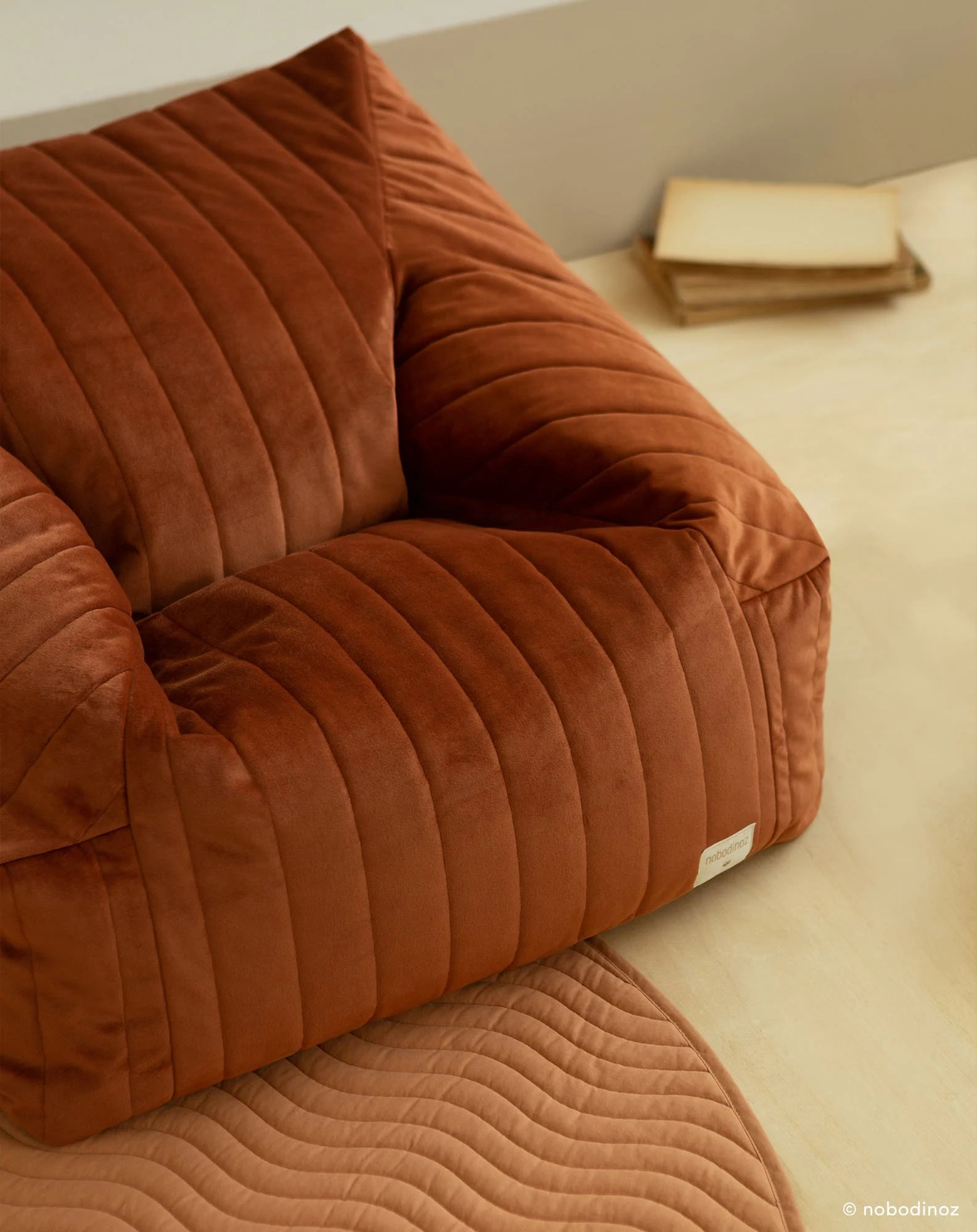 Fauteuil-pouf chelsea - taille enfant -eco-velours | Marron