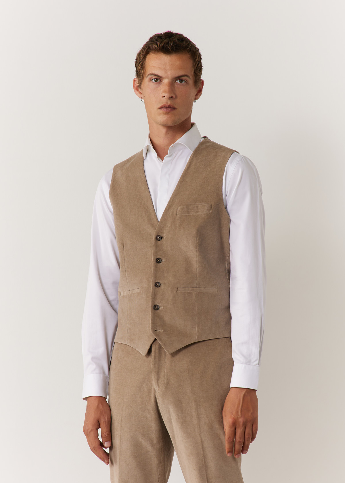 Gilet casual en velours côtelé uni sable
