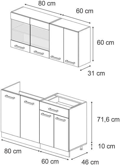 Vicco Singleküche R-Line, Artisan-Eiche/Goldkraft Eiche, 140 cm ohne Arbeitsplatte