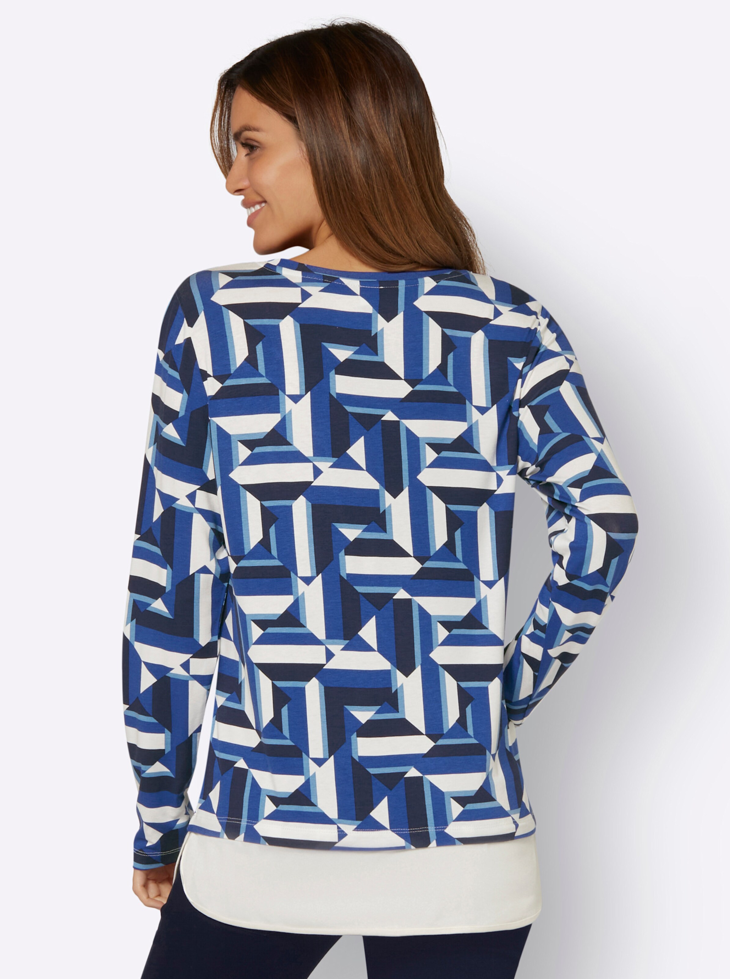 2-in-1-Shirt in royalblau-ecru-bedruckt