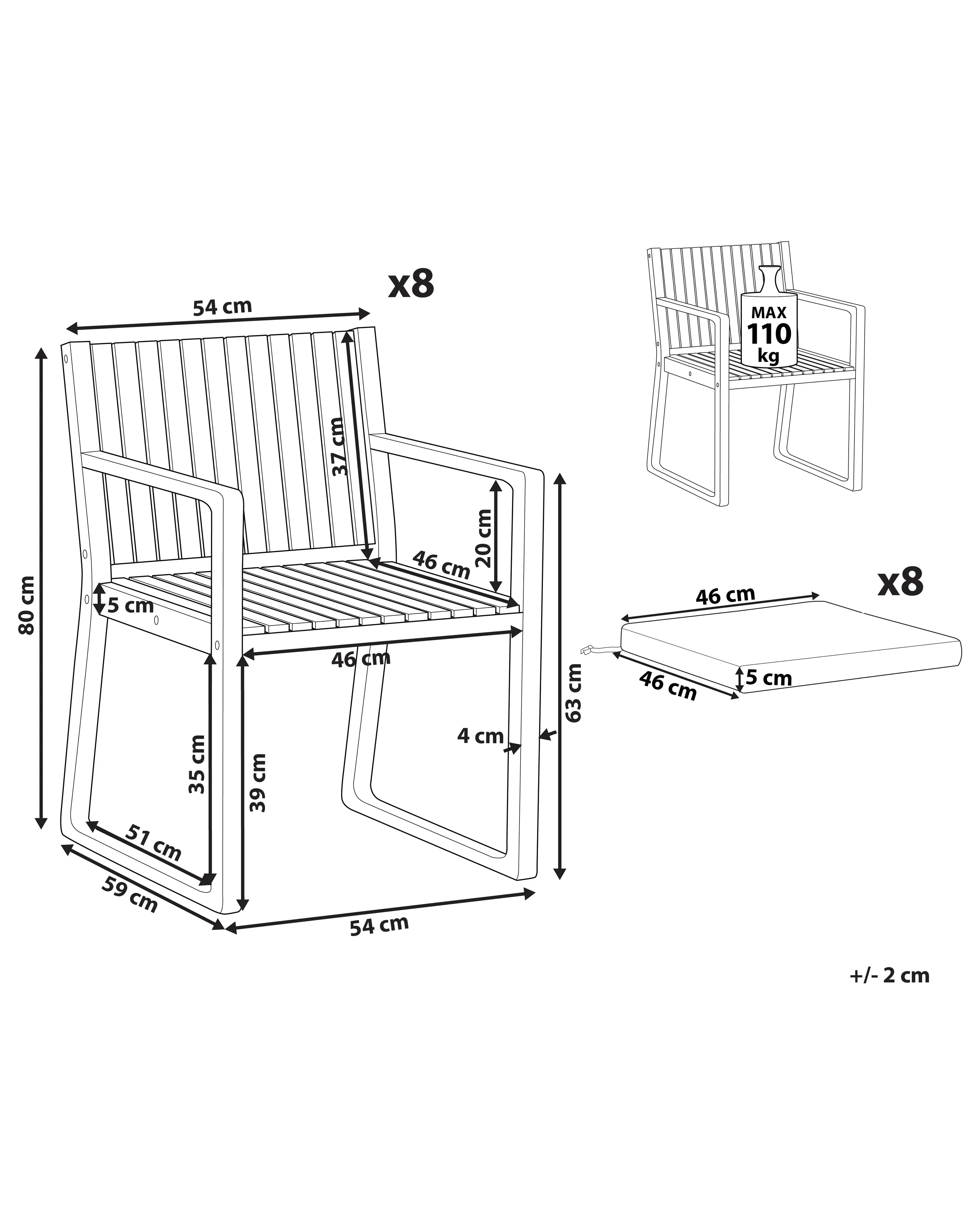 Set van 8 stoelen met zitkussen SASSARI II Gecertificeerd acaciahout Groen