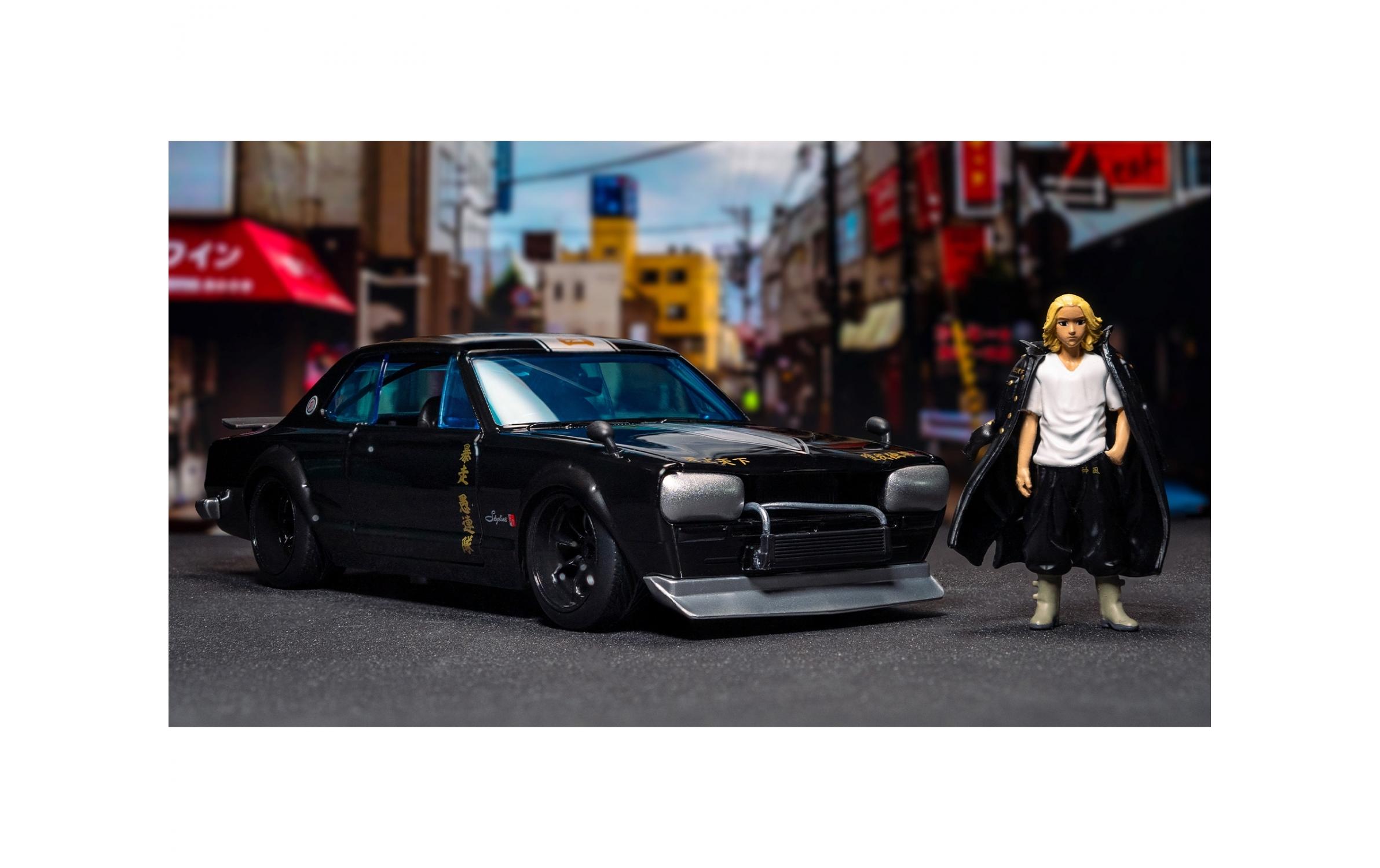 Nissan Skyline GT-R Tokyo Revengers 1:241971 Nissan Skyline GT-R Modellauto mit Mikey Figur