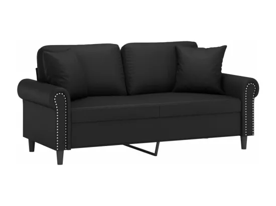 Canapé 2 places avec oreillers décoratifs noir 140cm similicuir