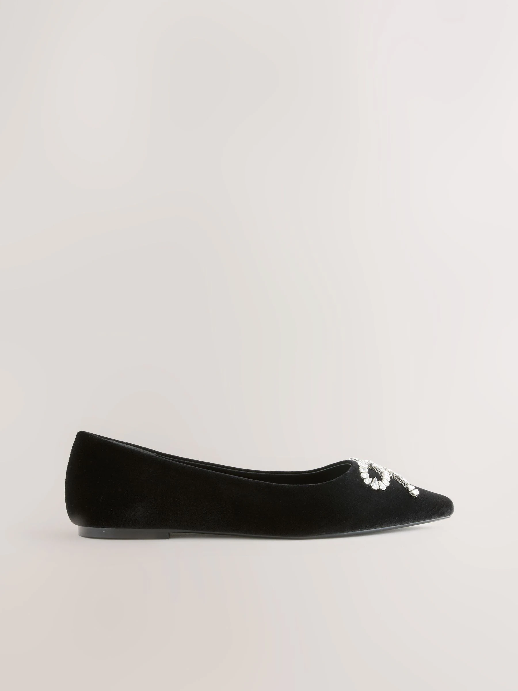 Zwarte satijn - Forever Comfort® Pointed Toe Jewelled Bow Flat Shoes