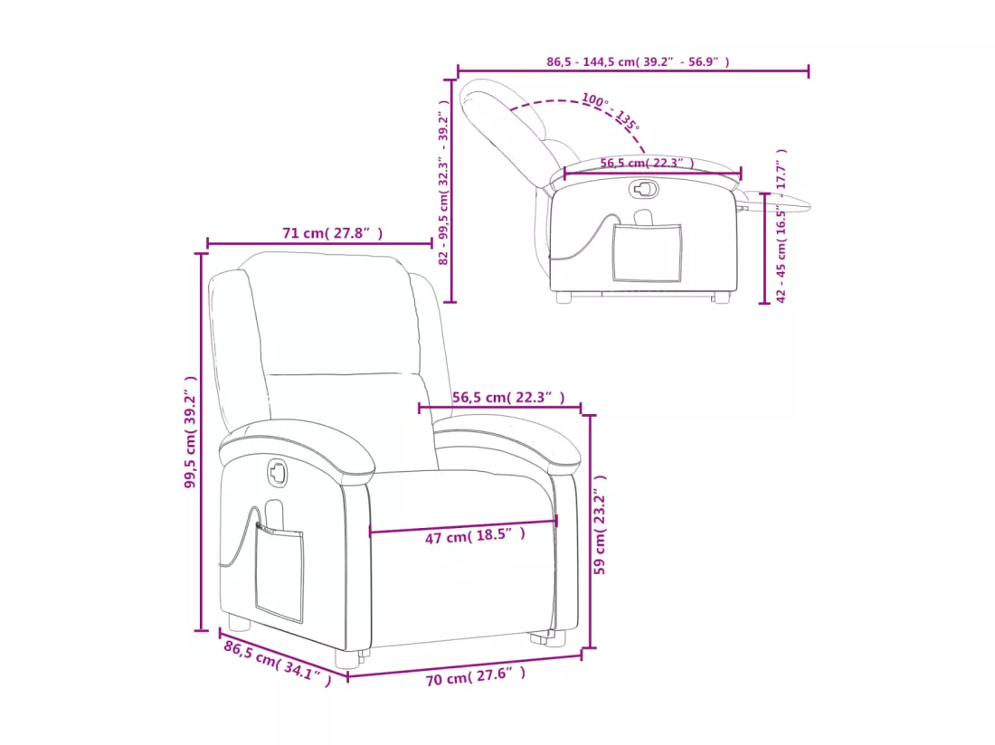 Fauteuil inclinable de massage noir cuir véritable