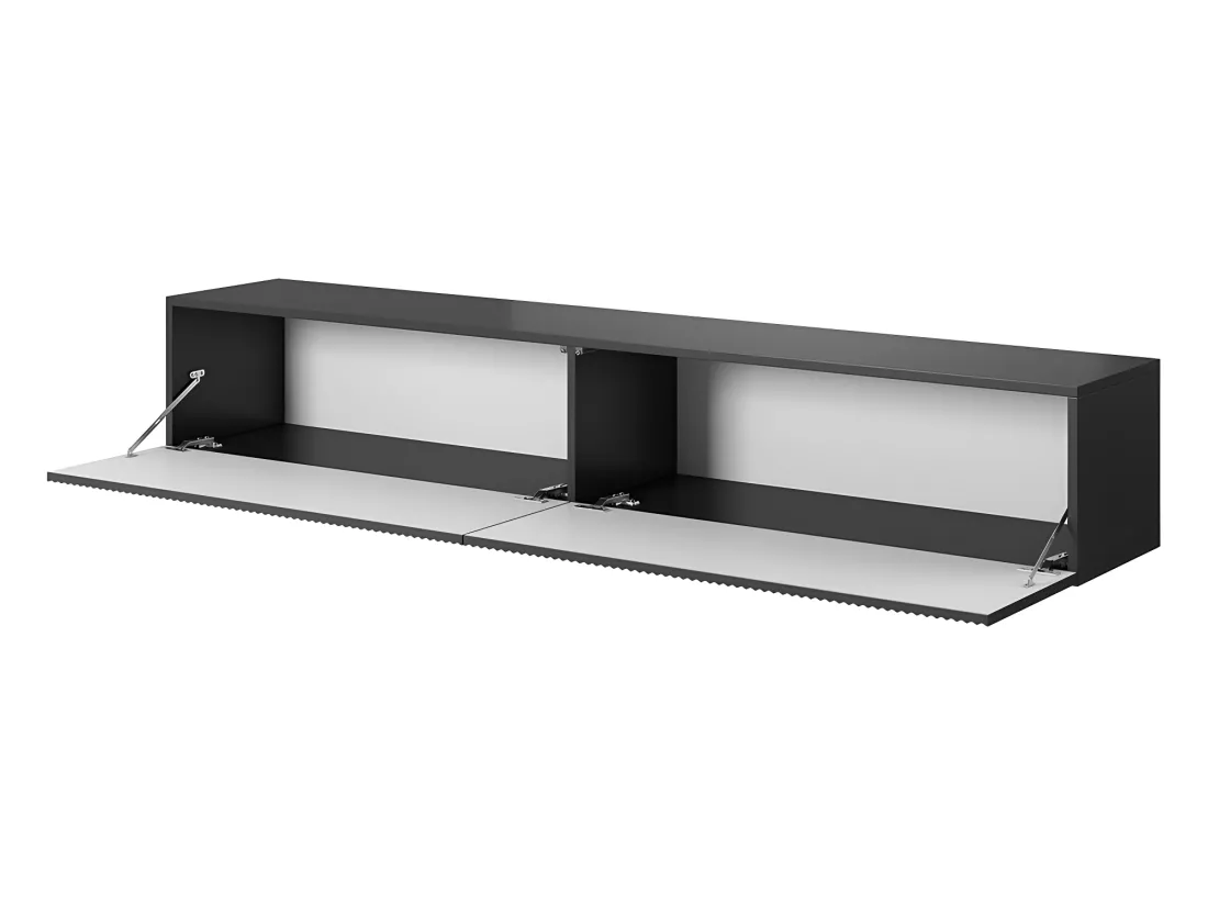 Meuble TV noir de 175 cm avec façade fraisée VELDIO