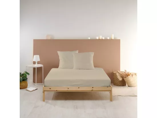 Drap housse uni 100% Percale de coton - Lin - 180x200cm