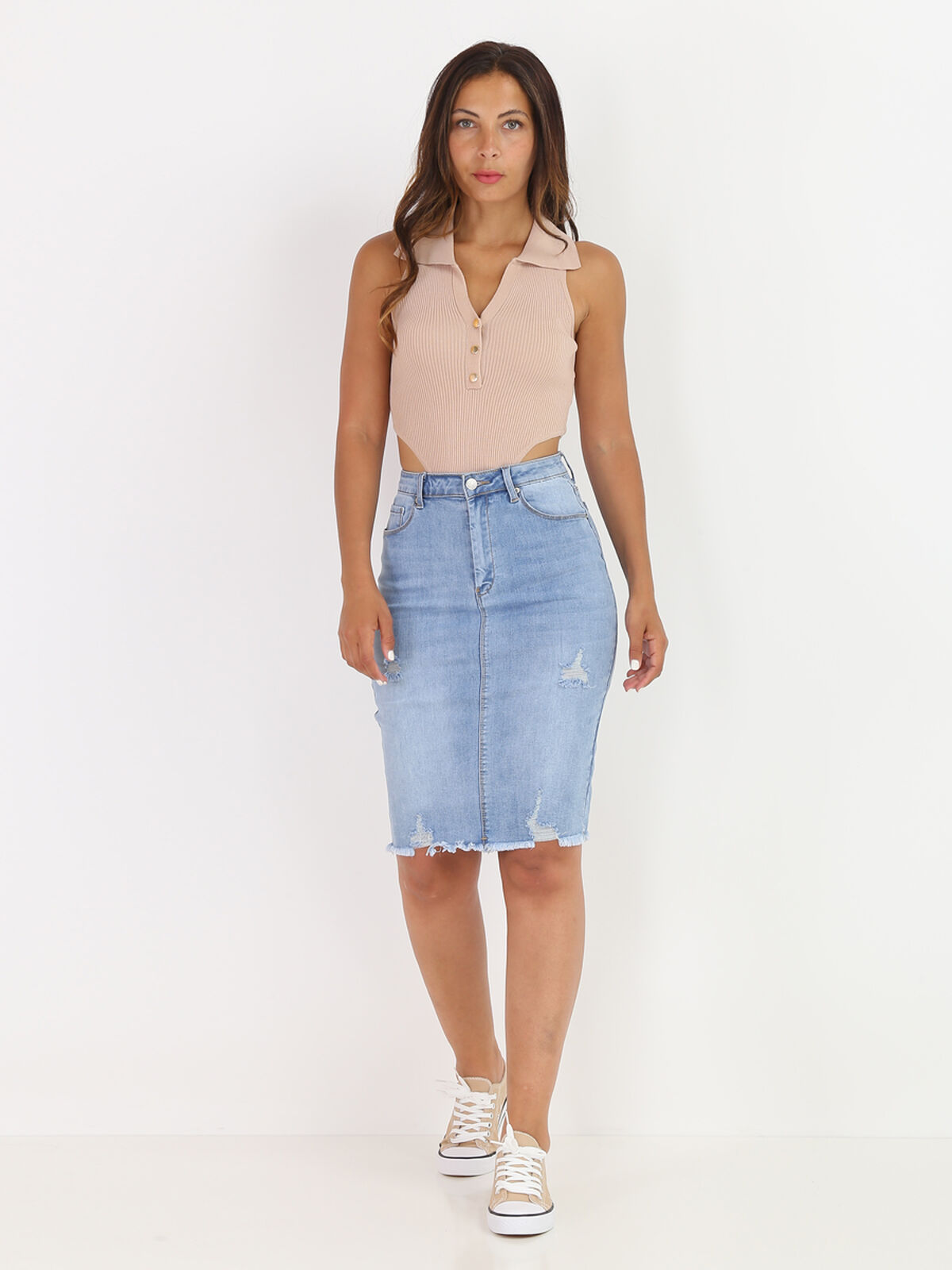 Body échancré à col polo- Beige