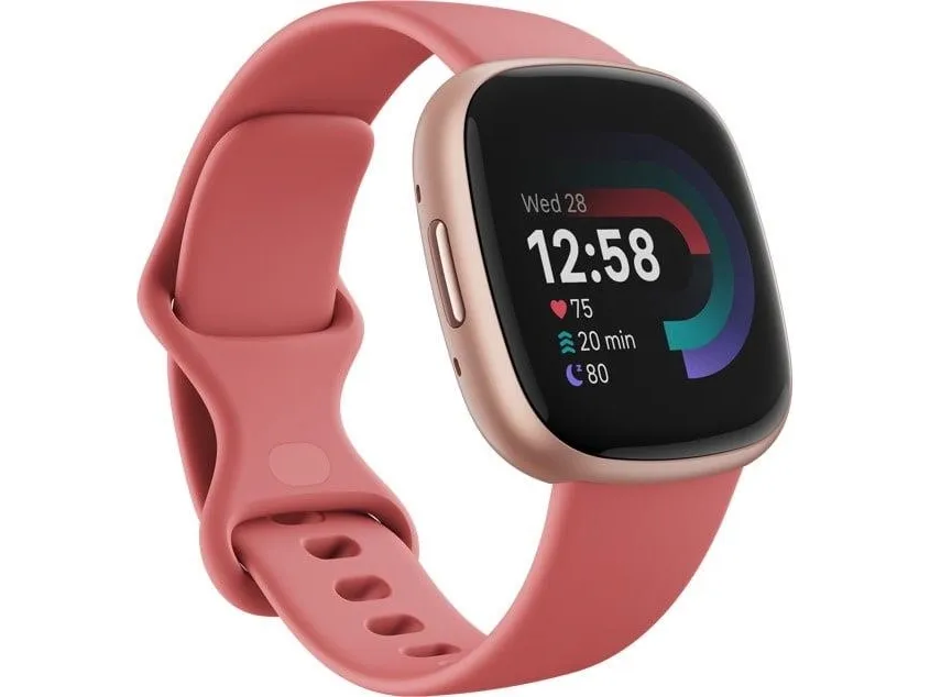Fitbit Versa 4 - 40 mm - kobberrose - smart ur med bånd - pink sand - båndstørrelse: S/L - NFC, Bluetooth