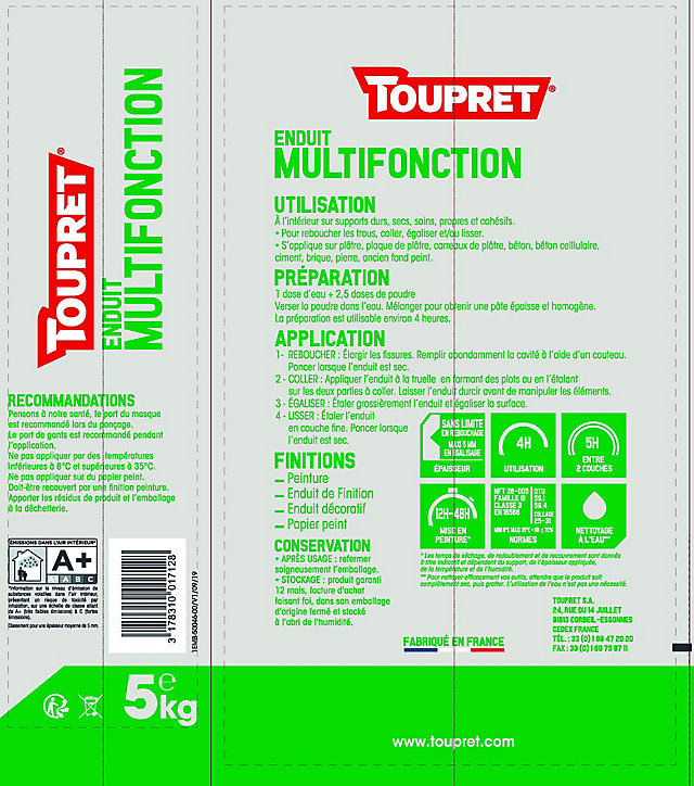 Enduit multifonction en poudre Toupret 5kg