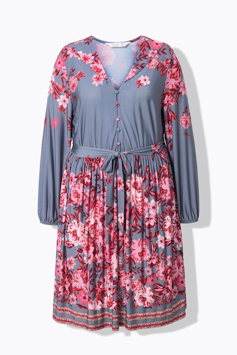 Kleid, A-Linie, Blumen-Druck, Langarm