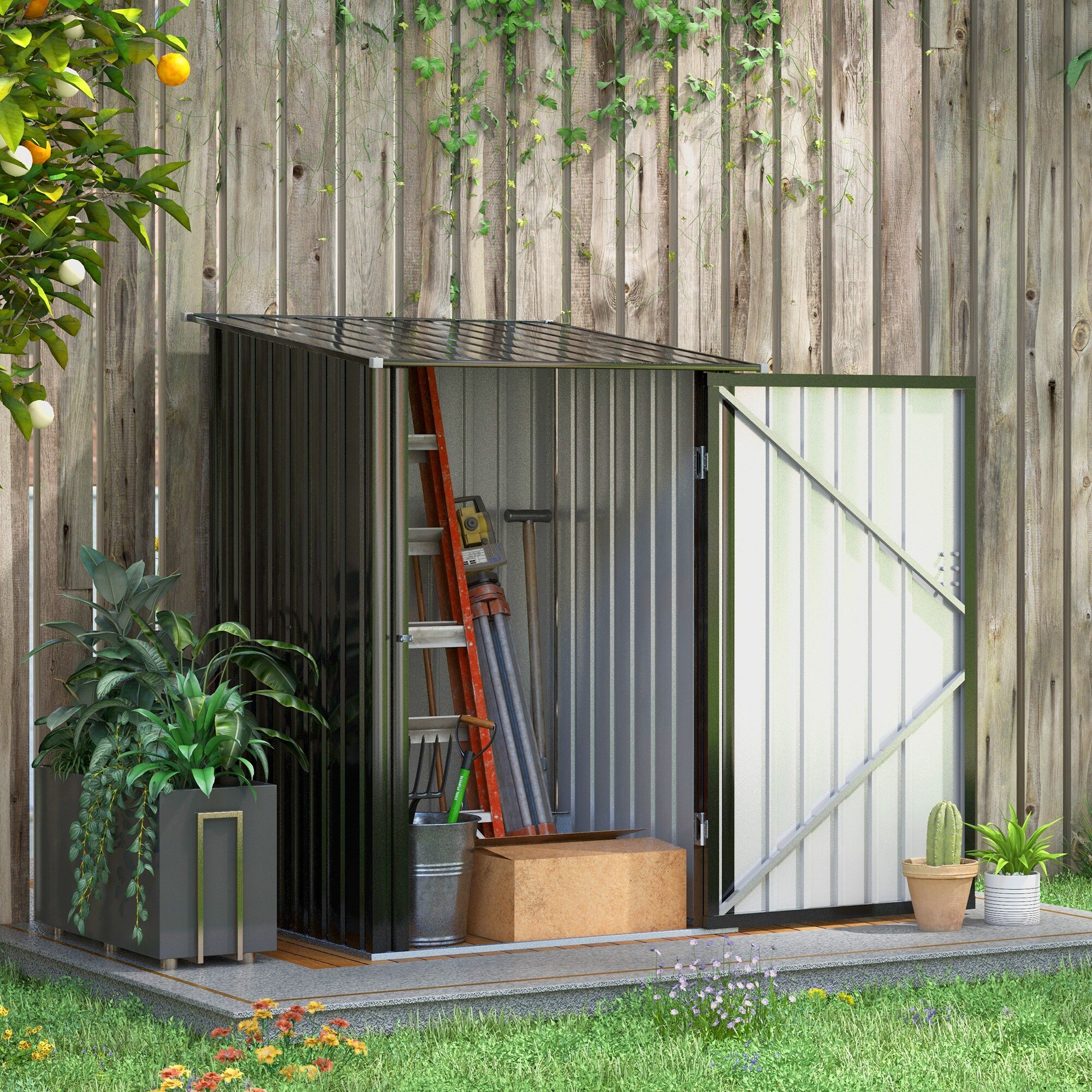Outsunny Gerätehaus mit Pultdach grau 100B x 103T x 160H cm
