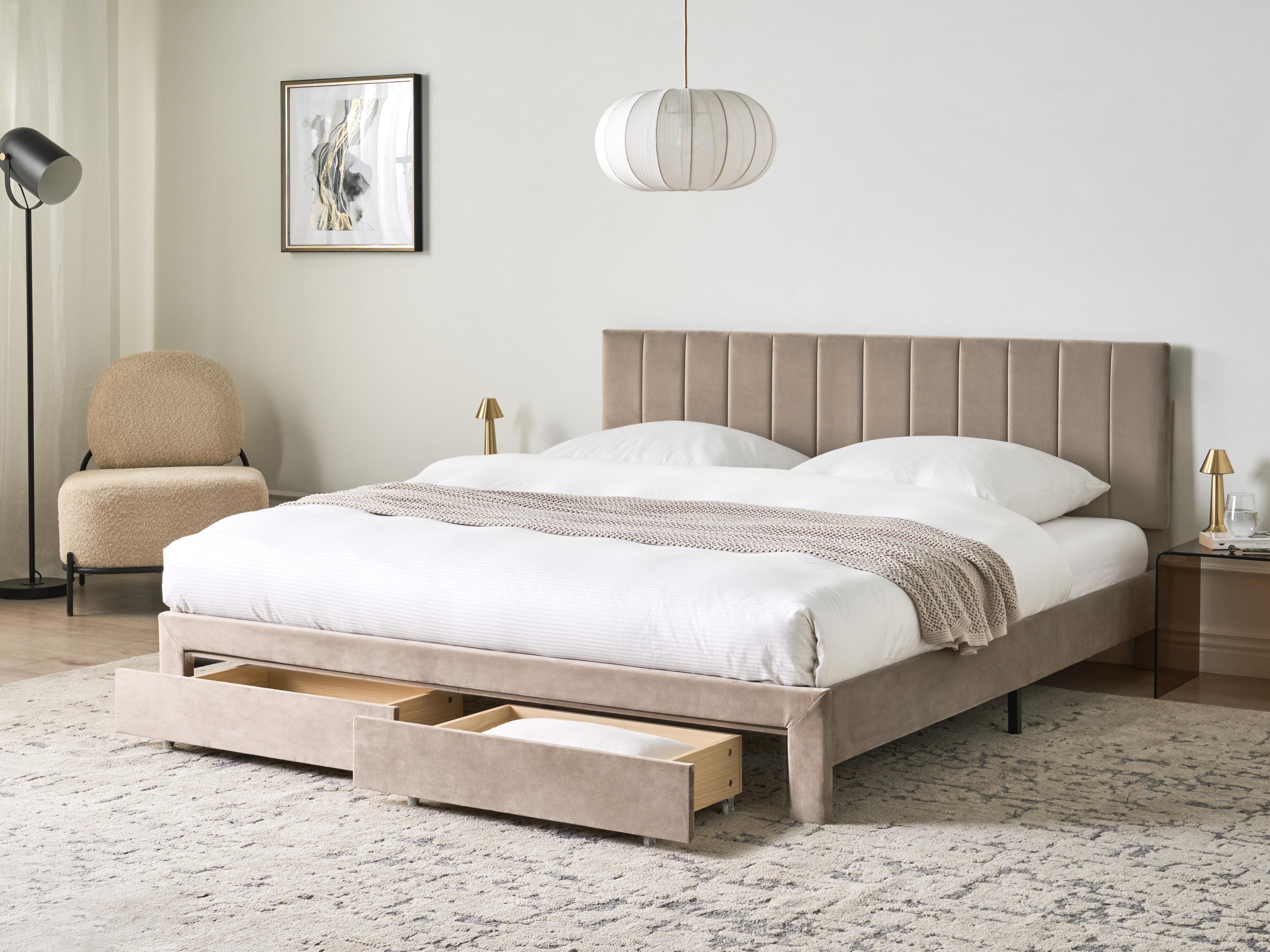 Bed met opbergladen Fluweel LONZAC 180 x 200 cm Taupe