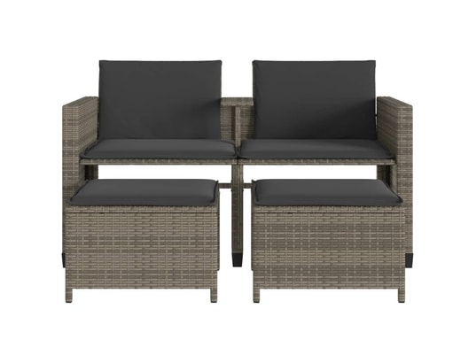 VIDAXL - Salon extérieur Canapé de jardin 2 places avec table et tabourets gris rotin