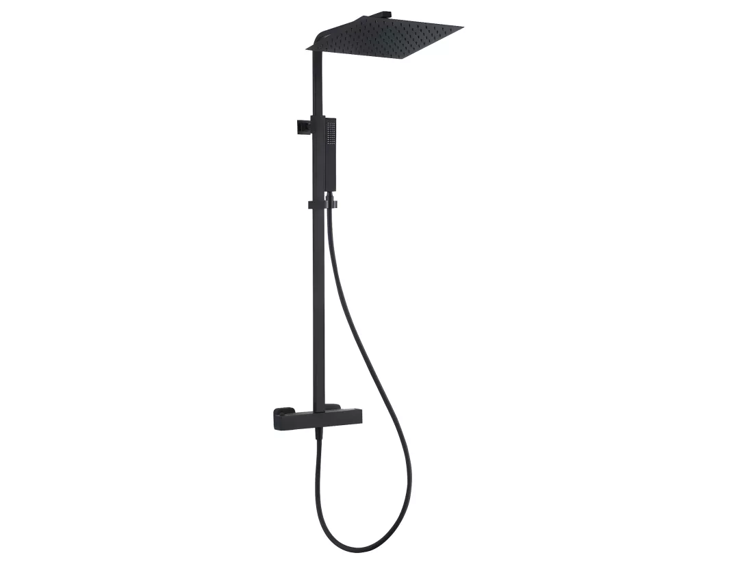 Square II colonne de douche carrée thermostatique noire - Essebagno