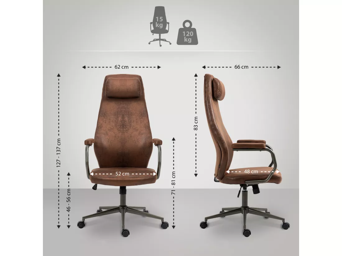 Chaise de bureau - Similicuir & Métal noir mat - Cognac - Pocatello