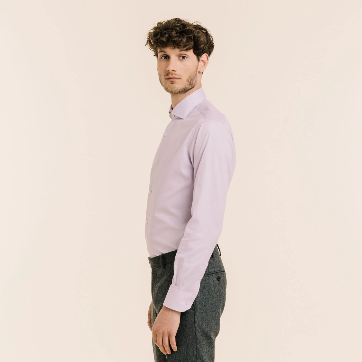 Fitted shirt in purple double-twisted Oxford