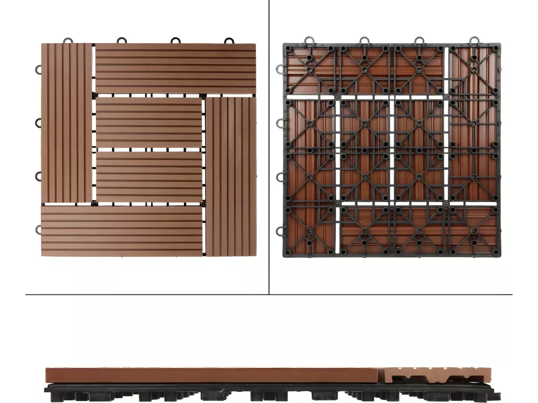 WPC carreaux de sol 30x30 cm 3m² mosaïque pour jardin piscine patio marron clair