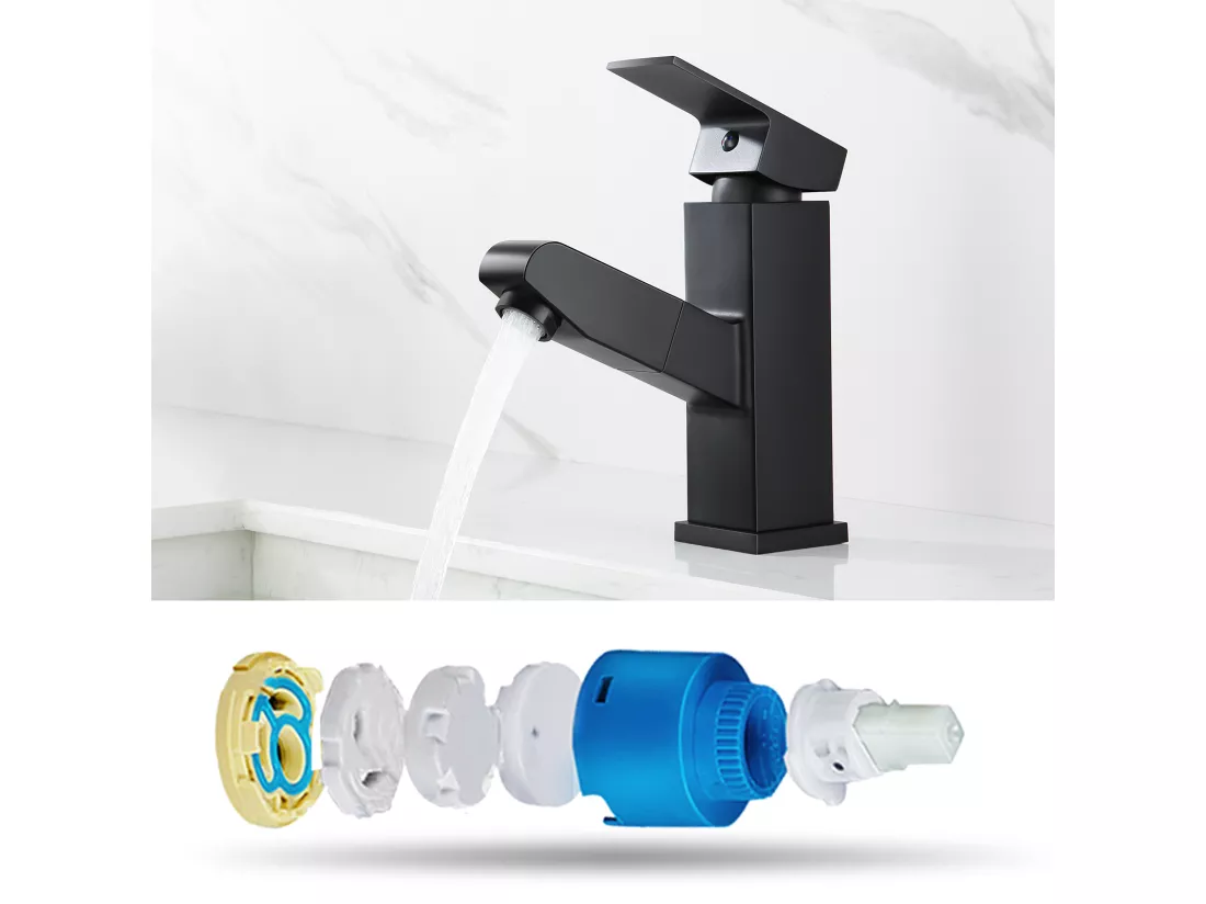 2pcs Mitigeur Lavabo avec Douchette Extractible Robinet Salle De Bain avec 2 Fonctions Robinetterie Mitigeur Eau Chaude Froide pour WC, Noir