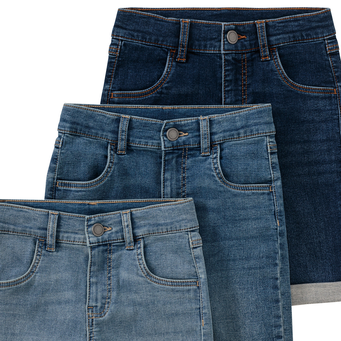Famy 3 Jungen Jeansshorts im Basic-Look dunkelblau / blau / hellblau