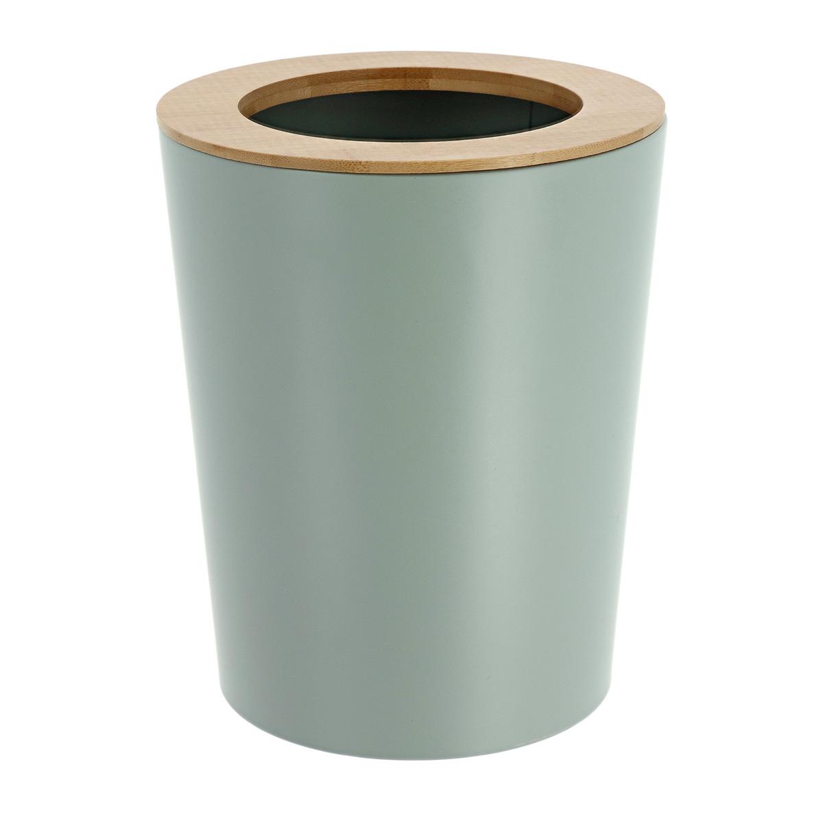 POUBELLE METAL EVASEE COUVERCLE BAMBOU 5L VERT EUCALYPTUS