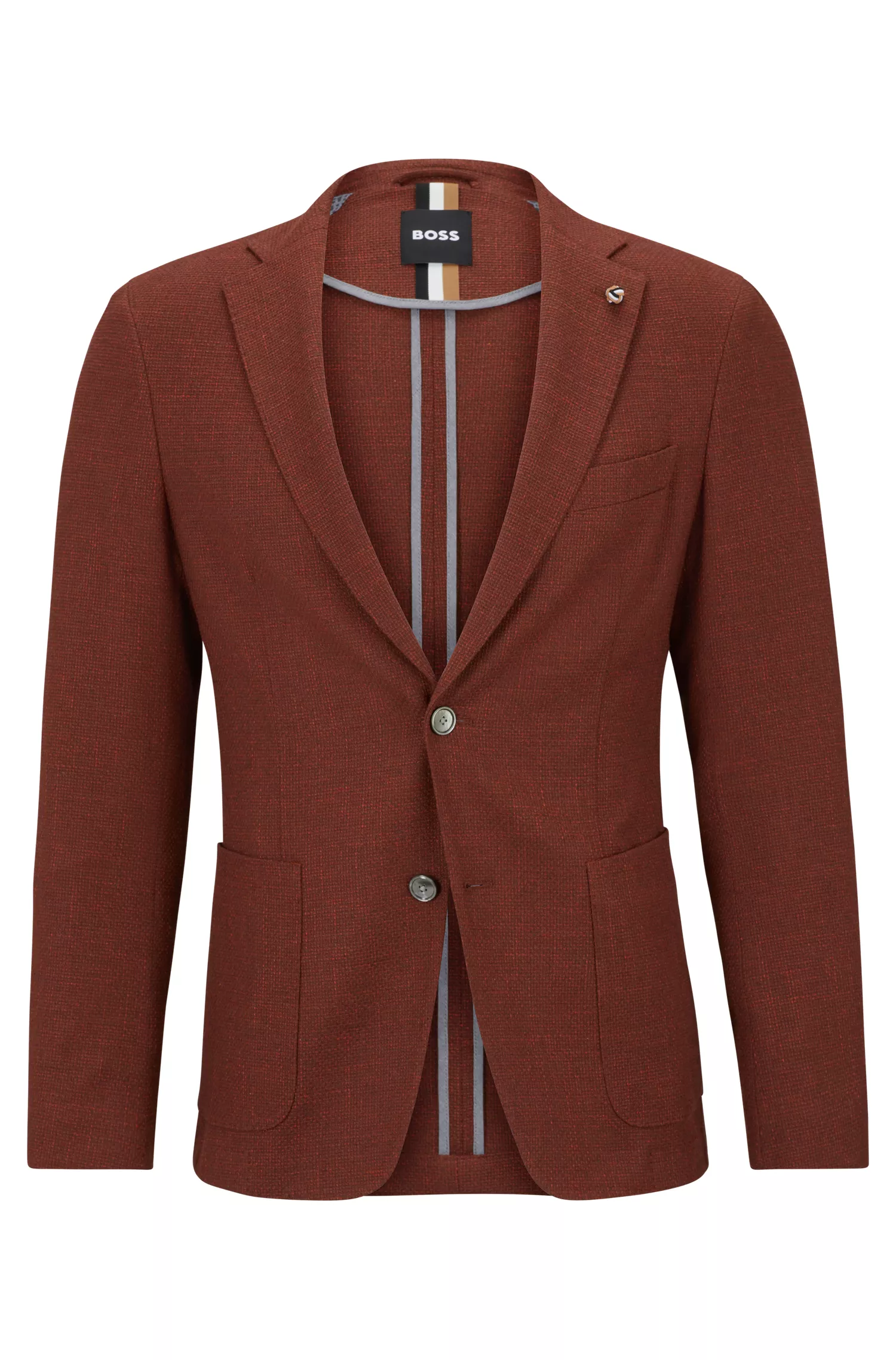 Jaqueta slim fit BOSS preta com microestampa em mistura de algodão.