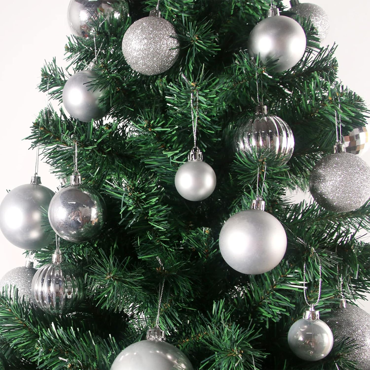 (36er Set) Ø4cm Christbaum Schmuck Glitzer Weihnachtskugeln Tannenbaum Home Deko - Silber