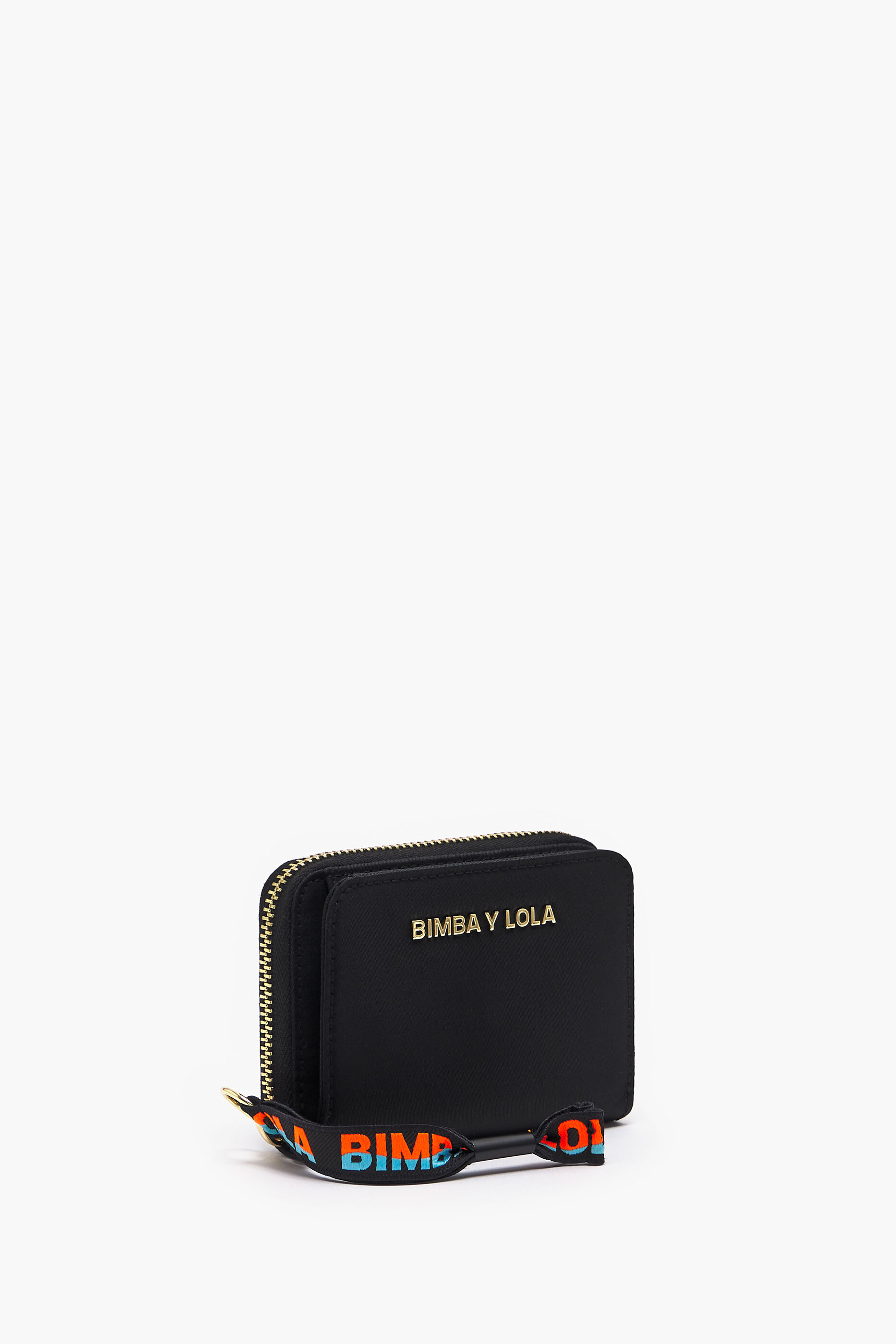 Carteira preta de nylon com aba
