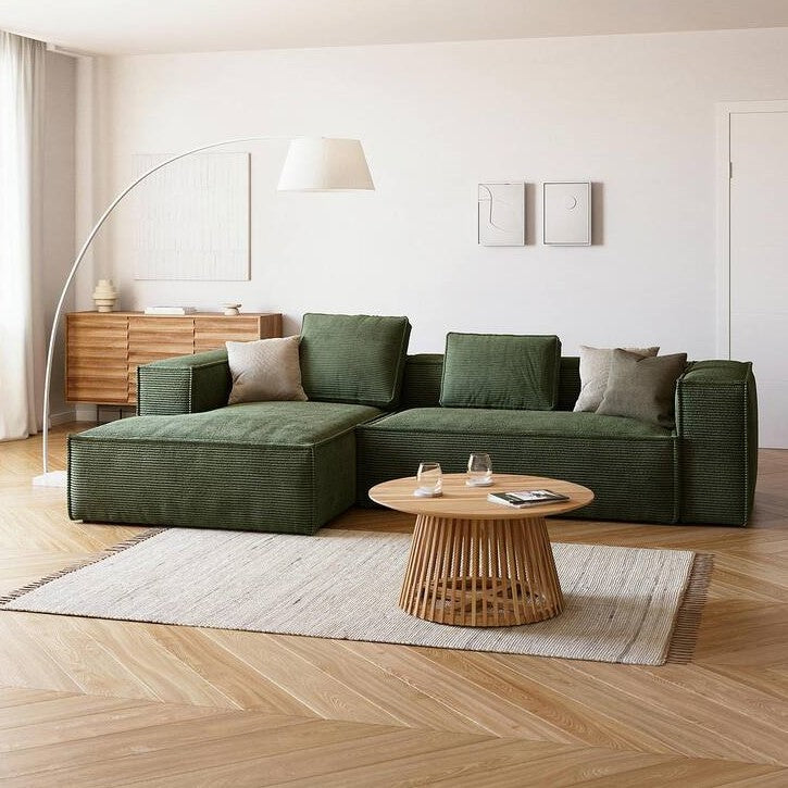 Kave Home Blok Chaise Longue Links - Rib - Donkergroen