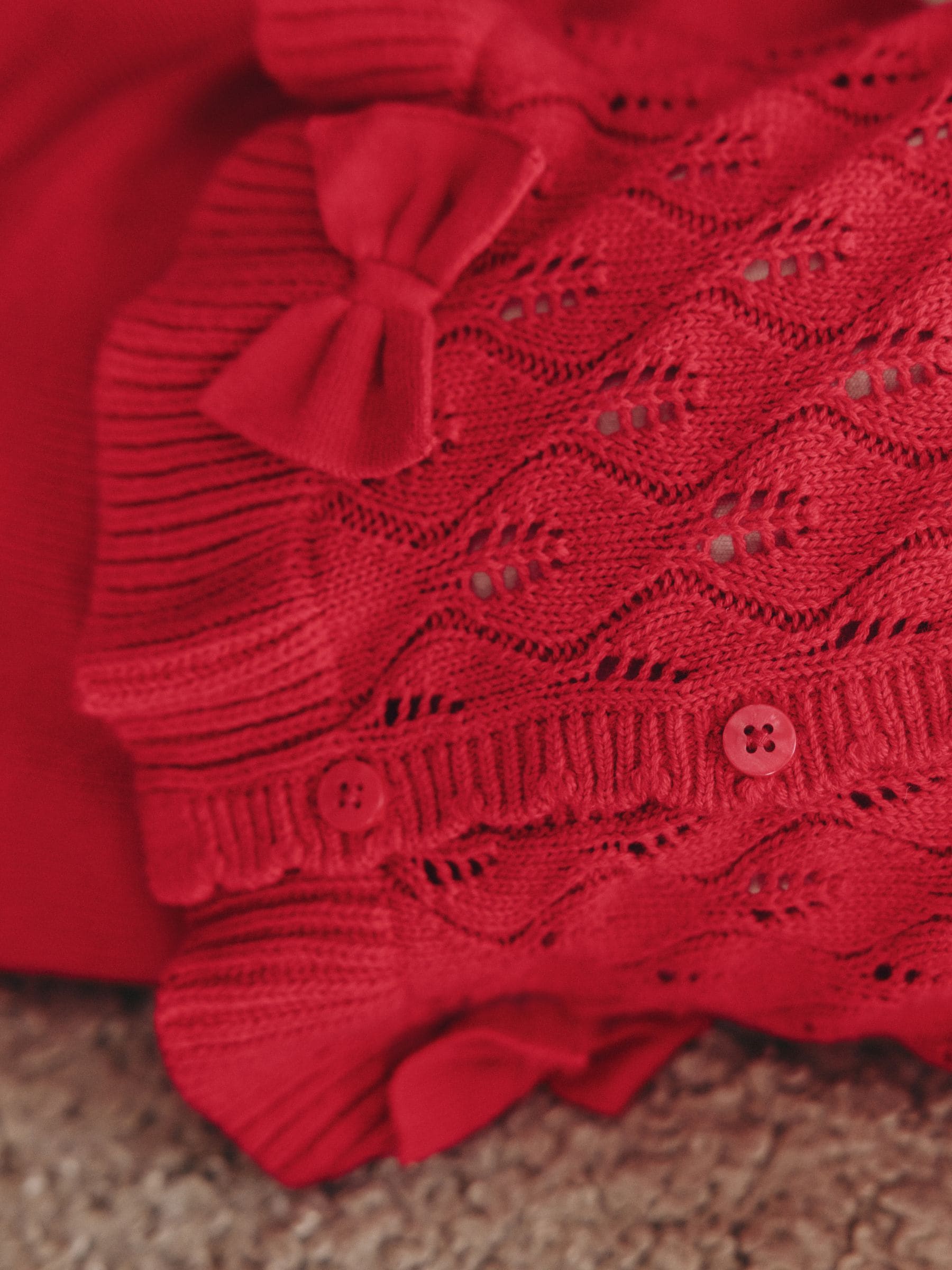 Rood - Gebreide babyvestset met strik en ruches (0mnd-3jr)