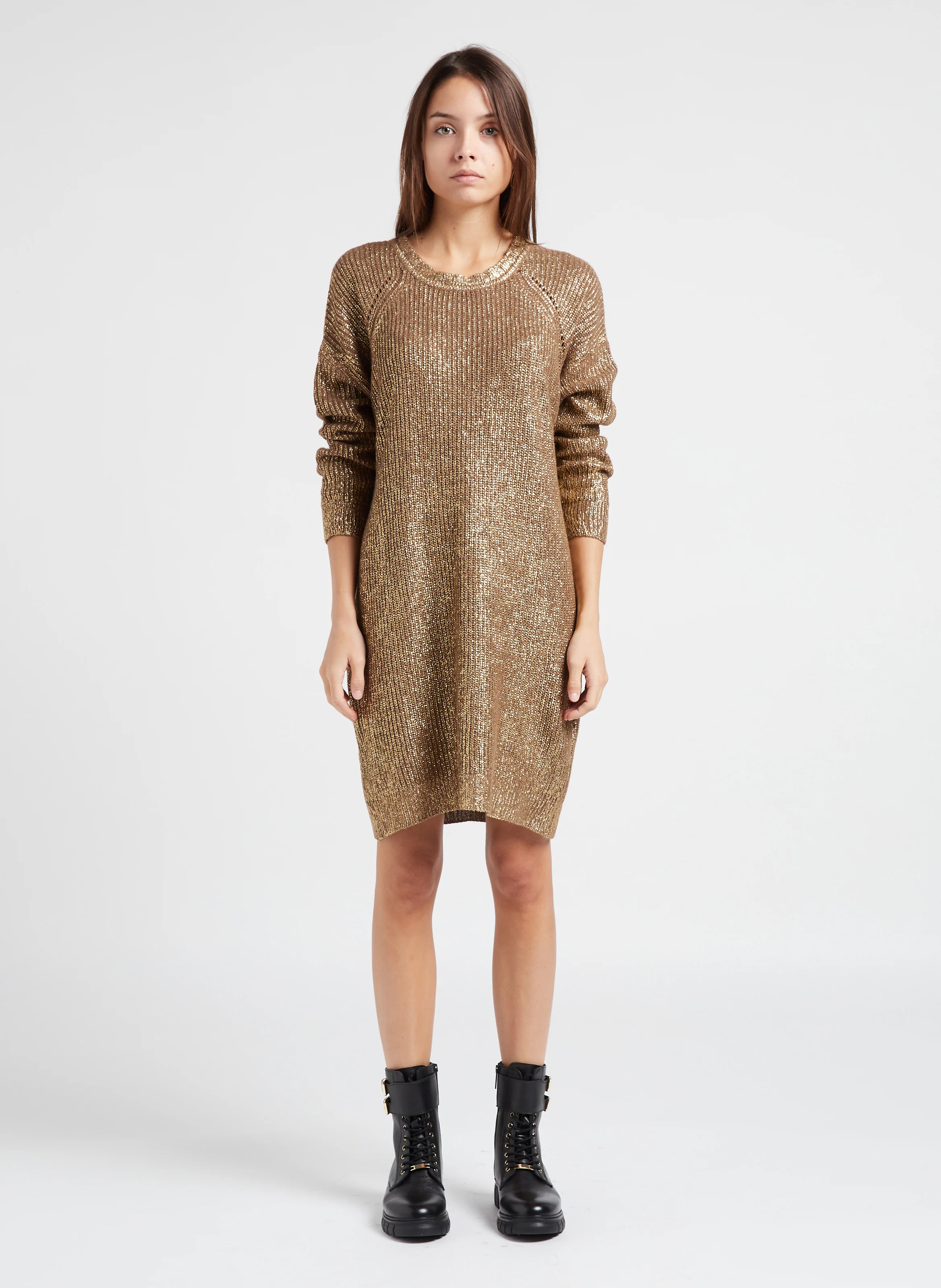 NAUTILUS - Robe courte col rond en maille | Marron