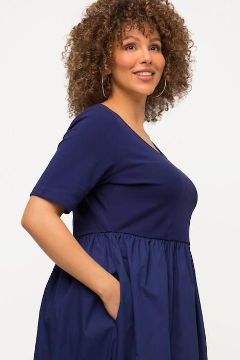 Midikleid, Rippjersey, A-Linie, Rundhals, Halbarm