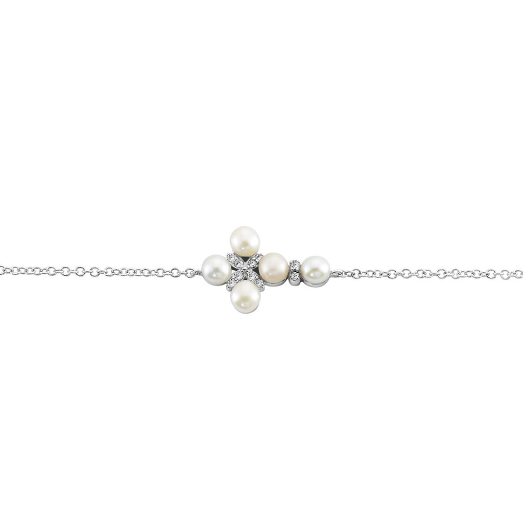Bracelet Argent Blanc Burt Perles De Culture Oxydes De Zirconium