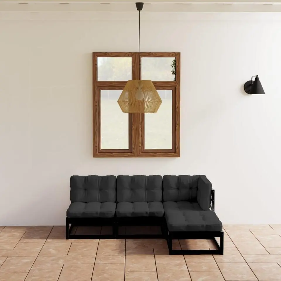 vidaXL - Loungeset - Zwart - Grenenhout