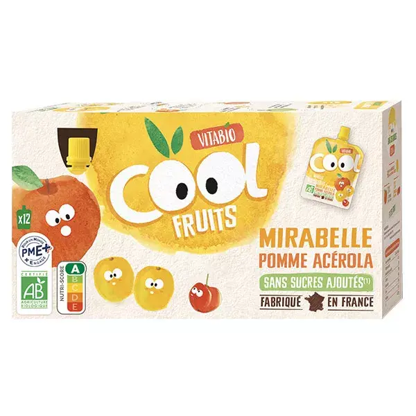 Vitabio Cool Fruits Mirabelle Ameixa Maçã Acerola Sachês Orgânicos Pacote com 12 x 90g