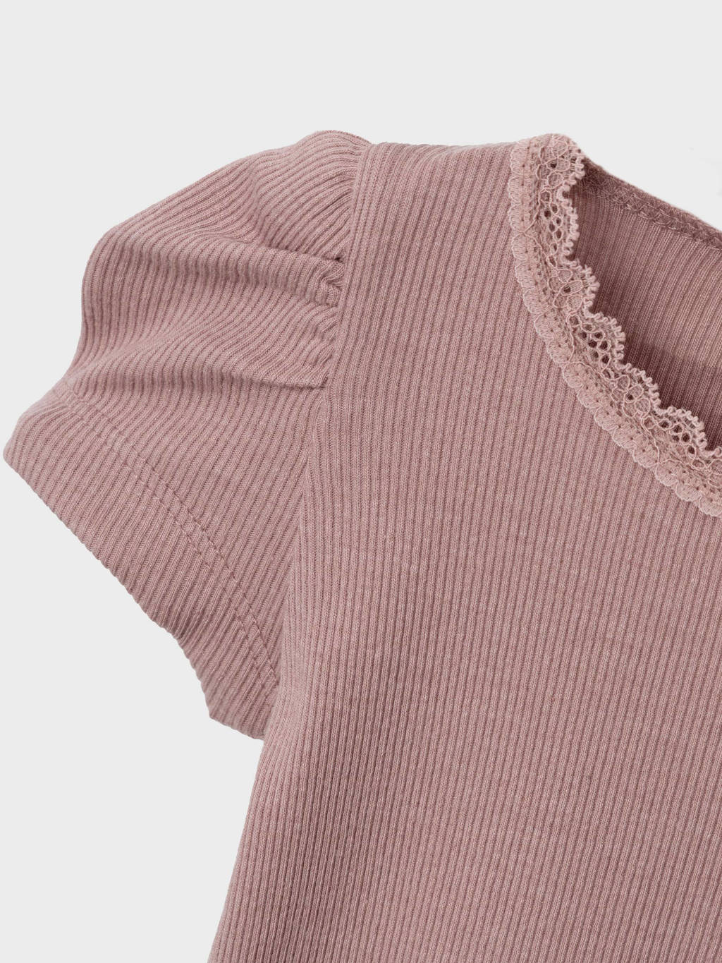 NAME IT ribgebreid T-shirt NMFKAB met kant mauve