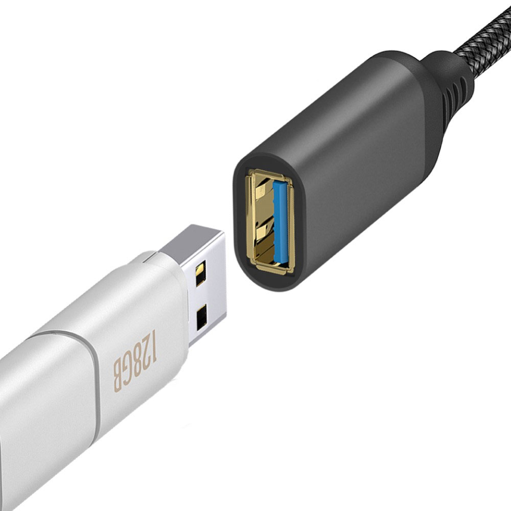 (1m) USB A auf USB 3.0 A-Buchse Verlängerungskabel Nylon Geflecht Adapter Kabel - Schwarz