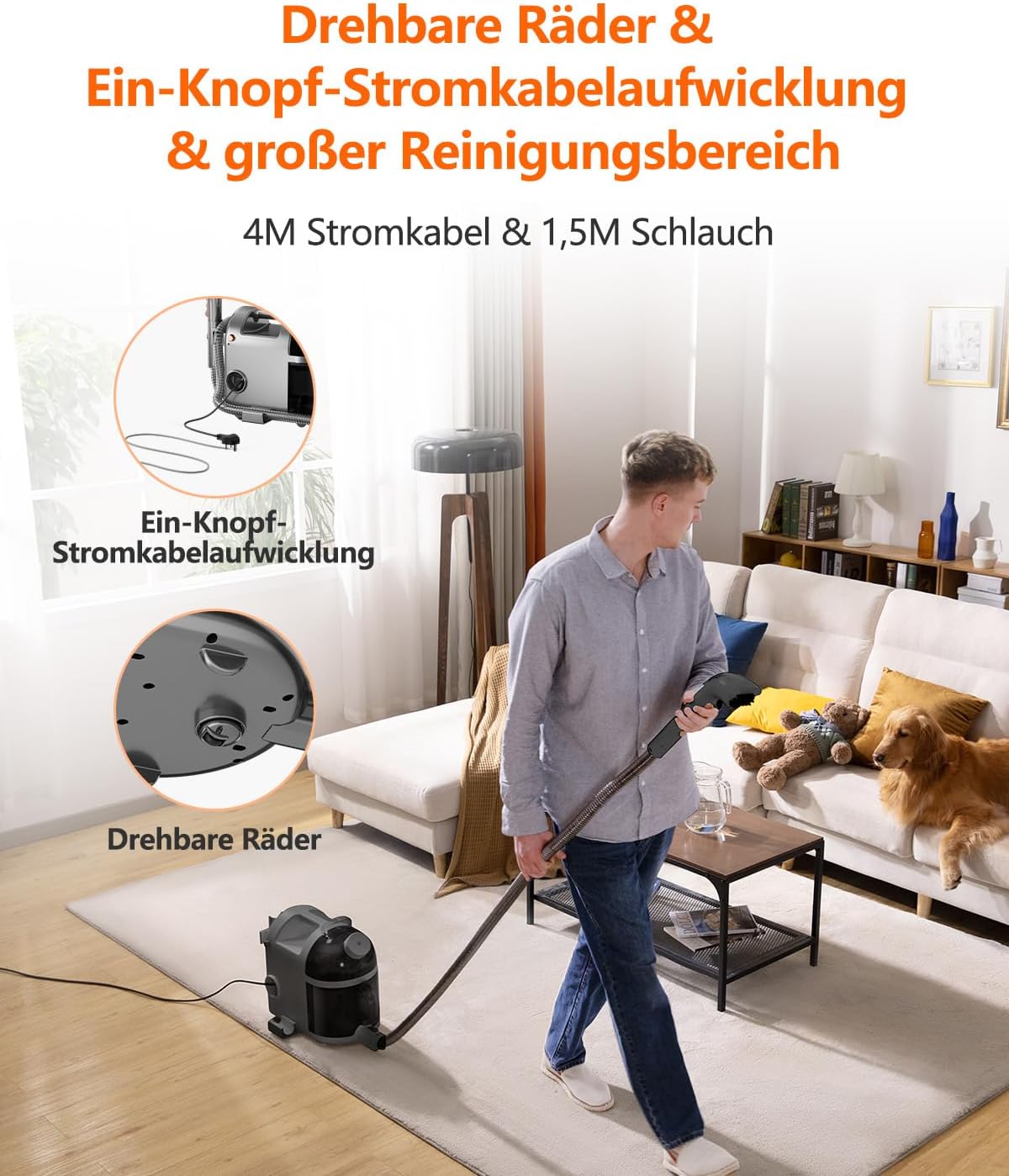 Uwant B200, Polsterreiniger Gerät, 1900W, Dampfreinigungsfunktion | Für Teppiche, Sofas, Vorhänge, Kleidung | 74DB, 12000Pa