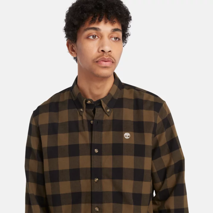 Camisa xadrez de manga comprida Mascoma River para homem, na cor verde.