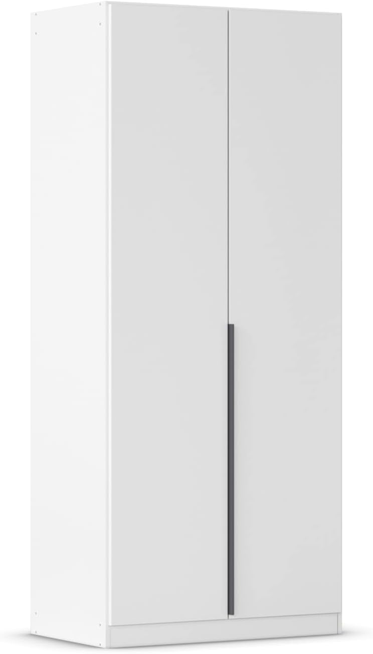 Rauch Möbel Alabama, Kleiderschrank, Garderobenschrank, 2-türig, Zubehör Basic, 1 Kleiderstange, 1 Einlegeboden, Farbe Weiß, Griff Grau metallic, 91x210x54cm