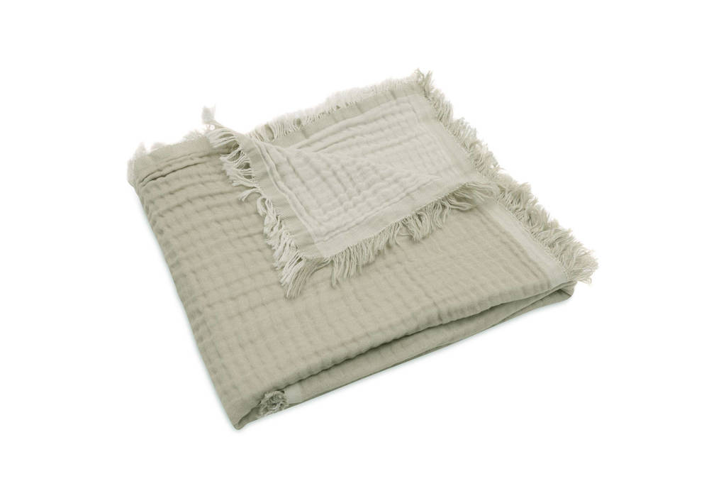 wiegdeken Fringe Olive Green/Ivory