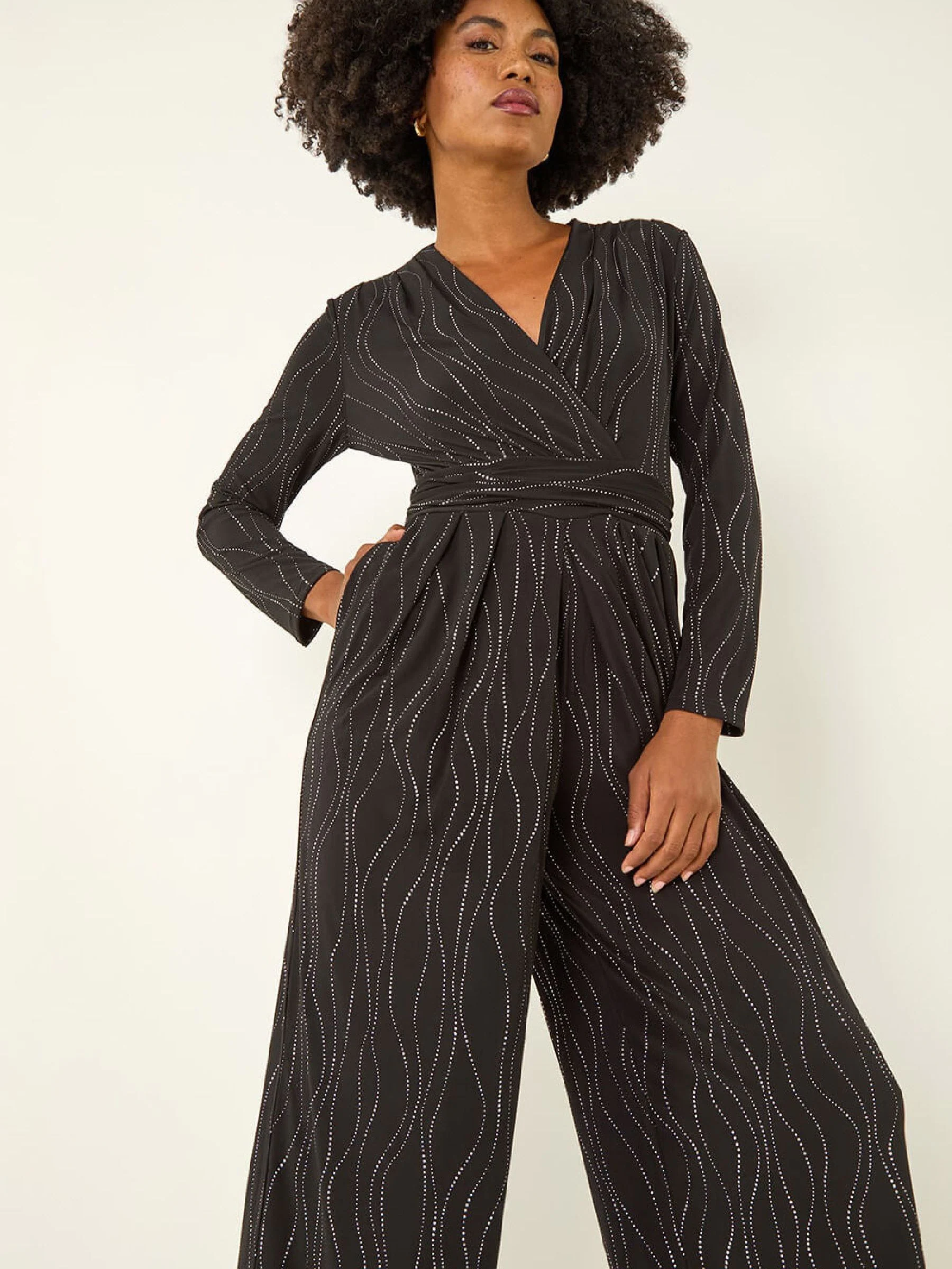 Roman Embellished Wide Leg Stretch Jumpsuit