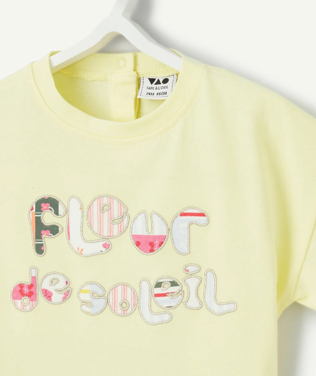 t-shirt manches courtes bébé fille en coton bio jaune thème fleur