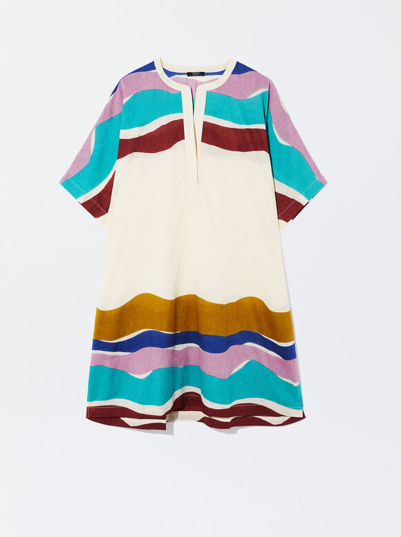 Vestido de algodão estampado - Multicolorido