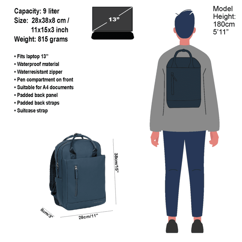 New Rebels Harper Miami Backpack Laptop 13 inch Navy